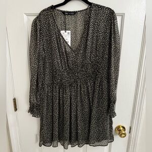 Zara Women's Black and Tan Patterned Dress